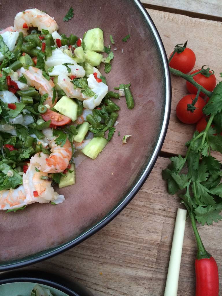 green bean ceviche and shrimps