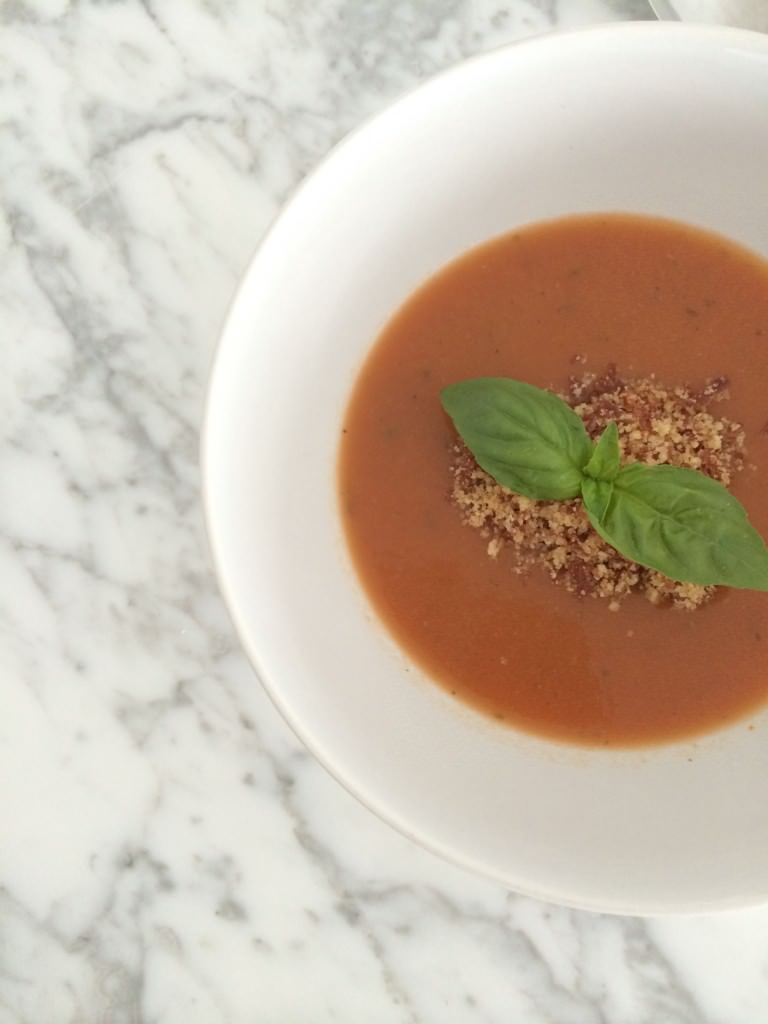 Gazpacho with Iberico & Waffle Crumble